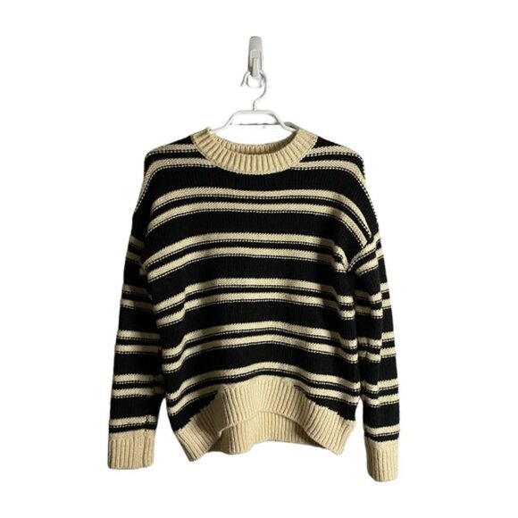 H&M Women's Cream/Black Striped Crewneck Wool Knit Sweater - Picture 1 of 8